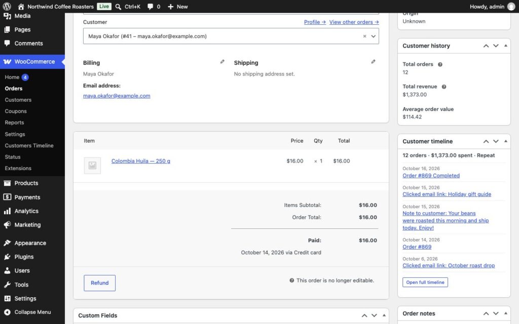 Buyerline, Order screen mini-timeline.