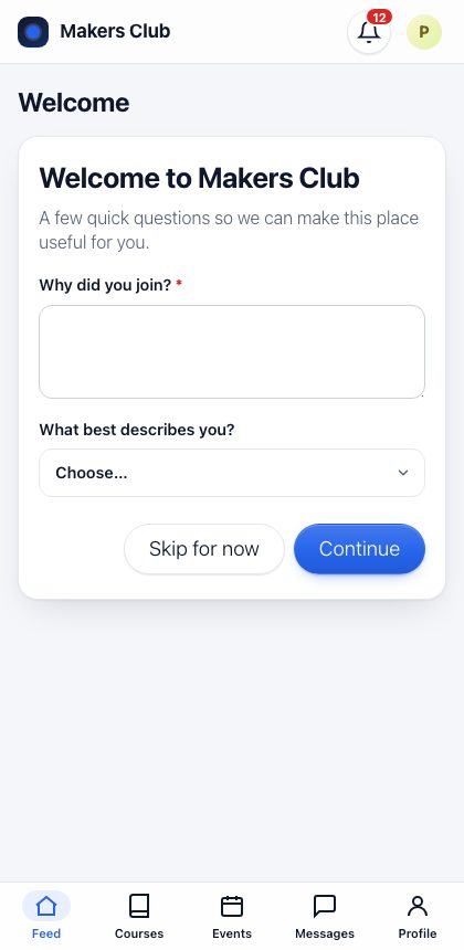 Clubhaus, The mobile community app at /app/.