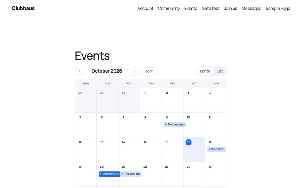 Clubhaus, Events with RSVP and a calendar (Clubhaus Pro).