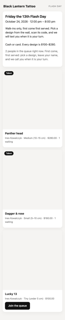 InkDesk, The flash-day queue page (Pro).