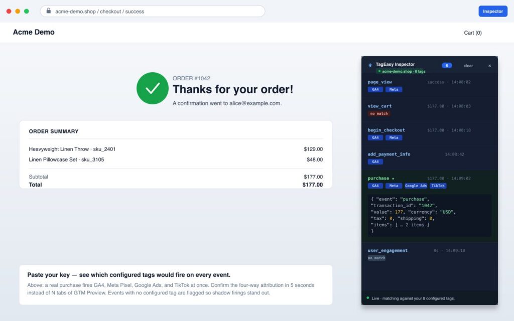 TagEasy Inspector, A tag annotation: what fired and what it sent.